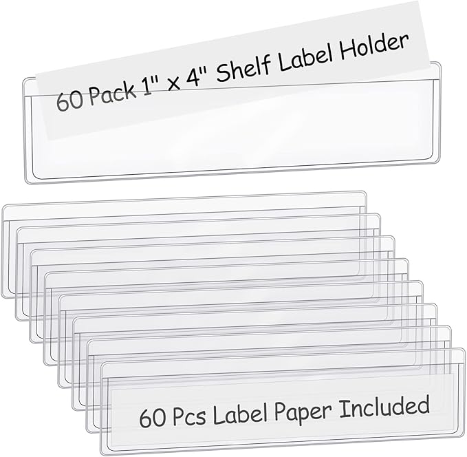 60 Pack 1.2" x 4.3" Self Adhesive Label Holders by BESARME