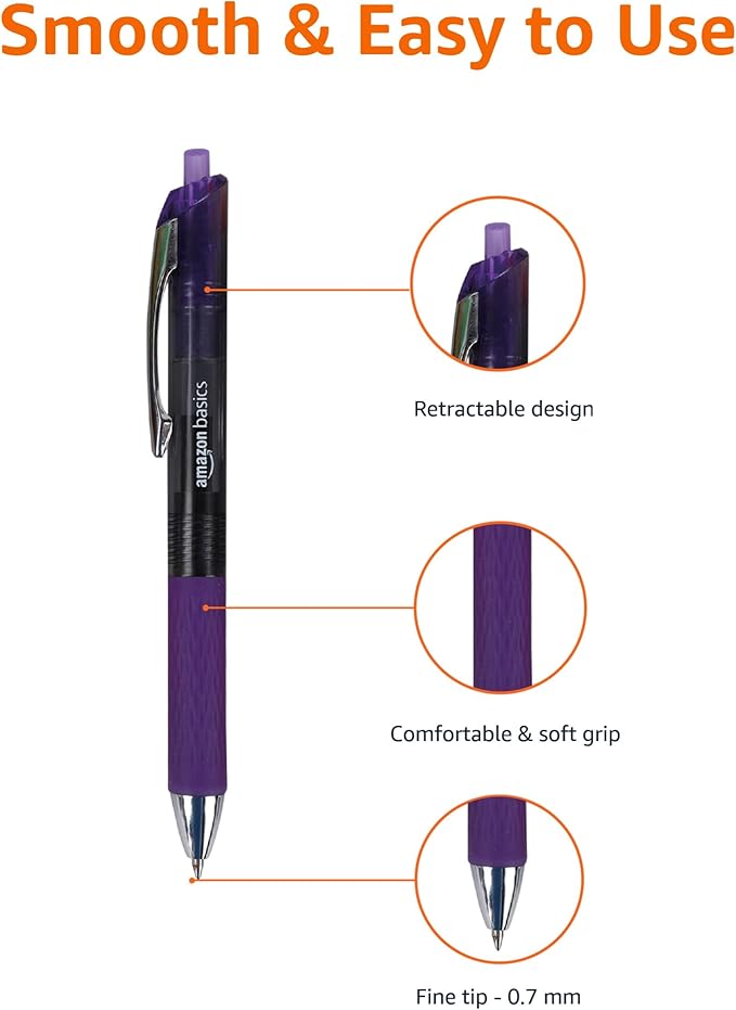 Amazon Basics Gel Pens Fine Point Smooth Writing Pens, Retractable, 12 Pack - Image 4
