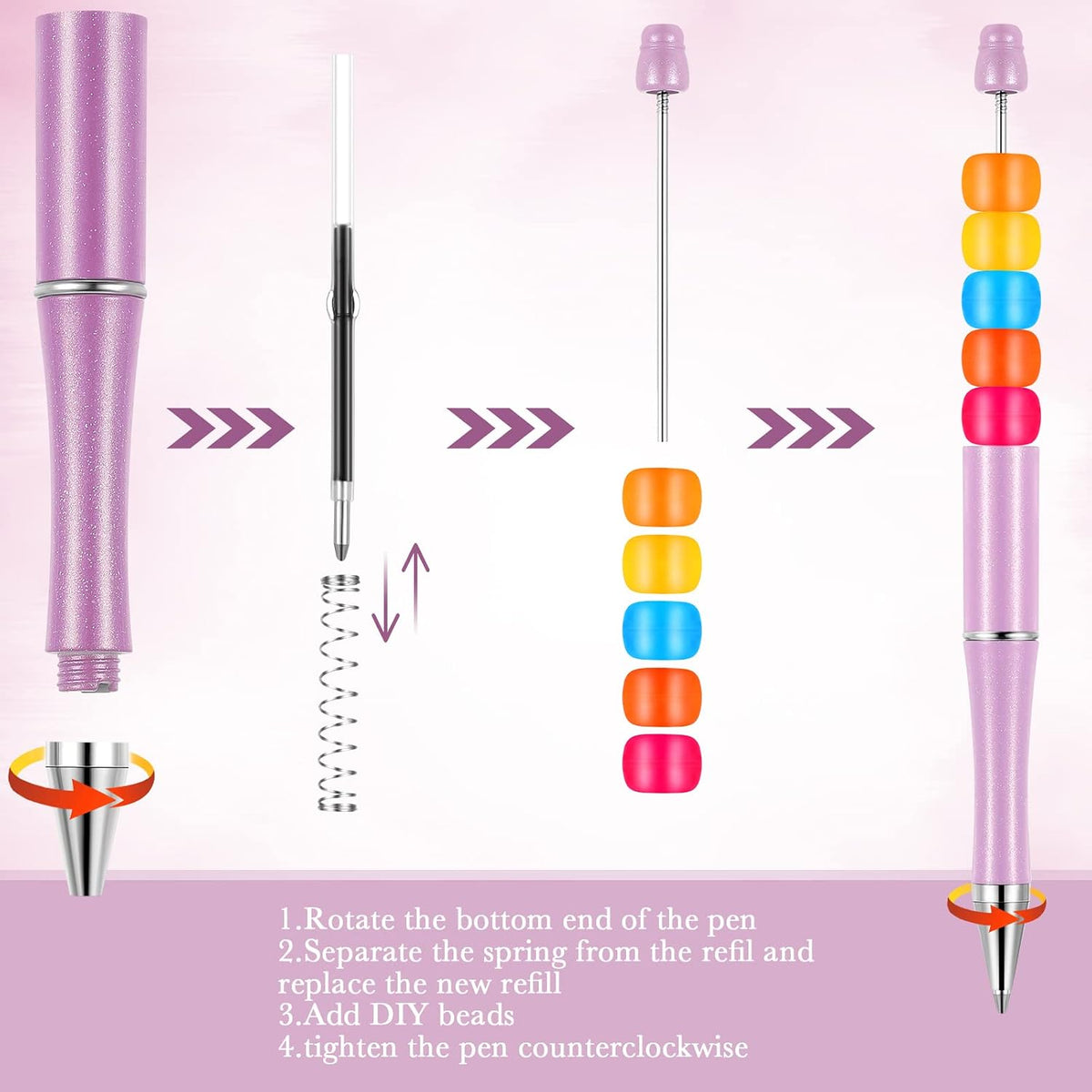Outus 150 Pcs Beadable Pen Kit Bulk Colored Plastic Ballpoint Pens with Refil...