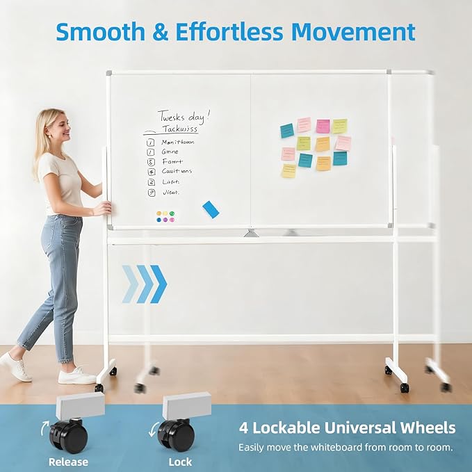 VOWNER Double-Sided Magnetic Whiteboard, Reversible Rolling White Board - Image 6