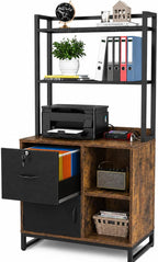 homieasy vertical filing cabinet with bookshelf, rustic brown, main product view