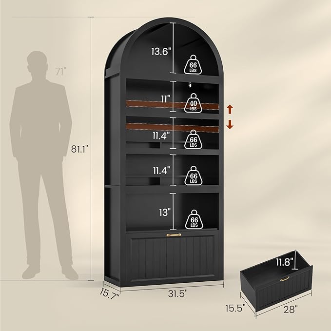 81" Tall Arched Cabinets, Bookcase - Image 2