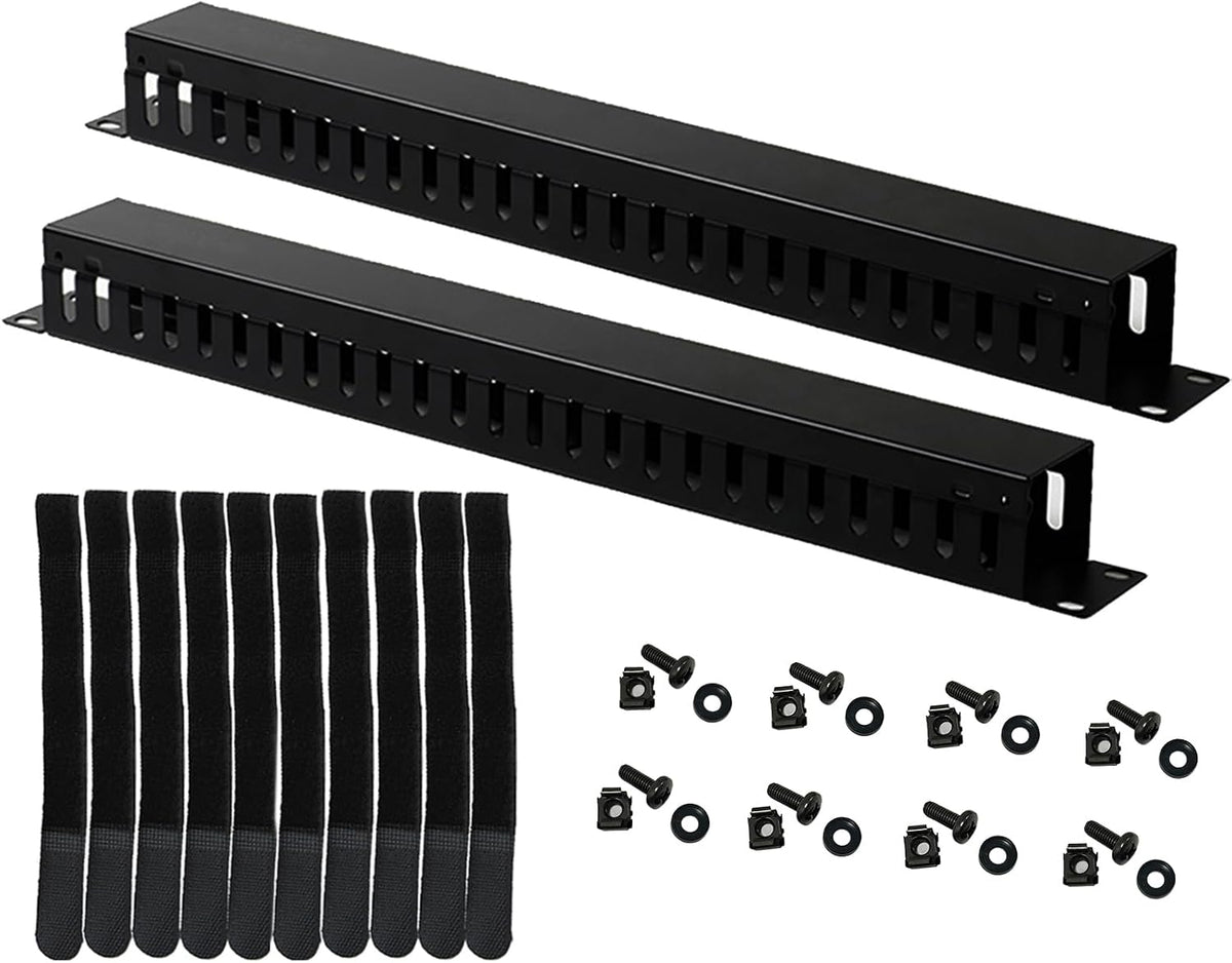 2-Pack 19 Inch 1U Cable Management Horizontal Cable Rack Mount Manager with m...