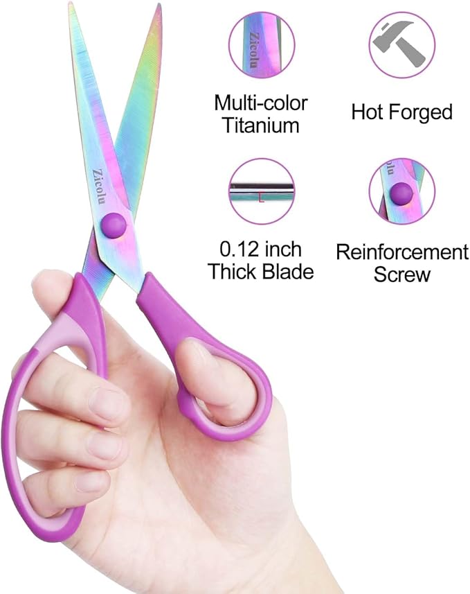 Zicolu 8.5" Scissors All Purpose, Titanium Coating Sharp Blade, Soft - Image 3