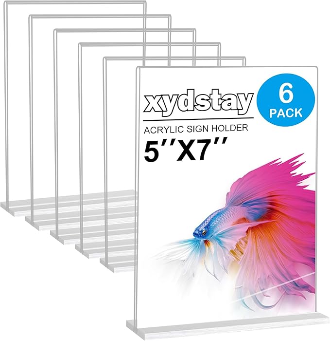xydstay 6pack Acrylic Sign Holder 5 X 7, Vertical T Shape Clear Plastic Sign by xydled