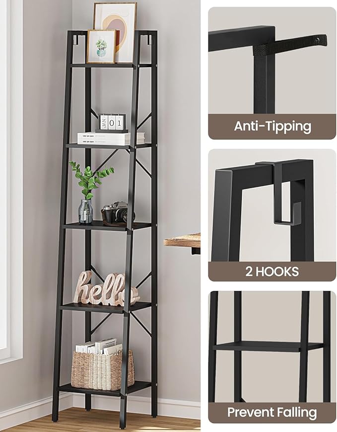Hzuaneri Ladder Shelf, Bookshelf Bookcase, Freestanding Corner Storage Shelve - Image 5