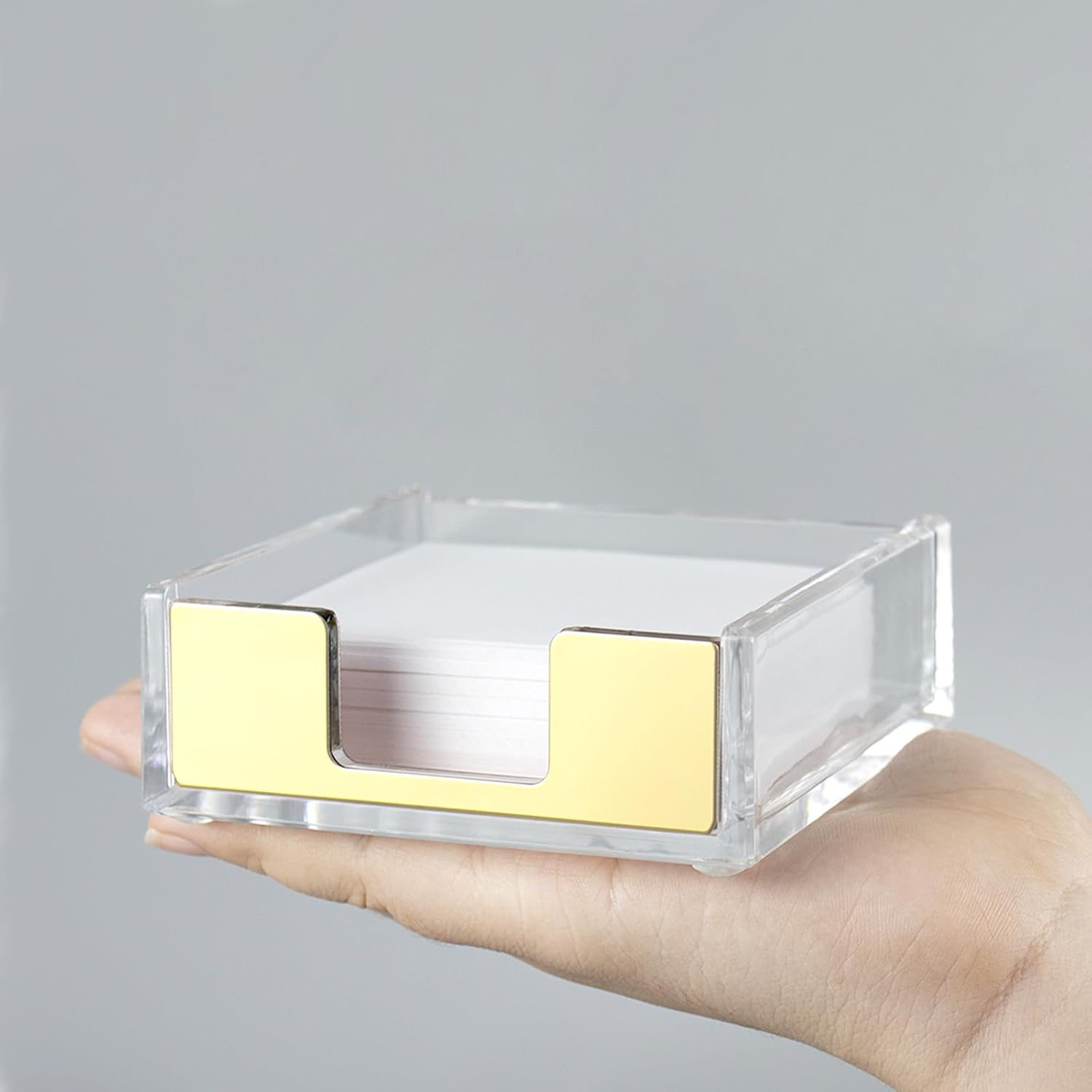 NatSumeBasics Gold Sticky Note Holder Clear Acrylic Yellow Post Note Pad Holders Memo Dispenser Case for Desk Office School Aesthetic Supplies Accessories (Pure Gold)