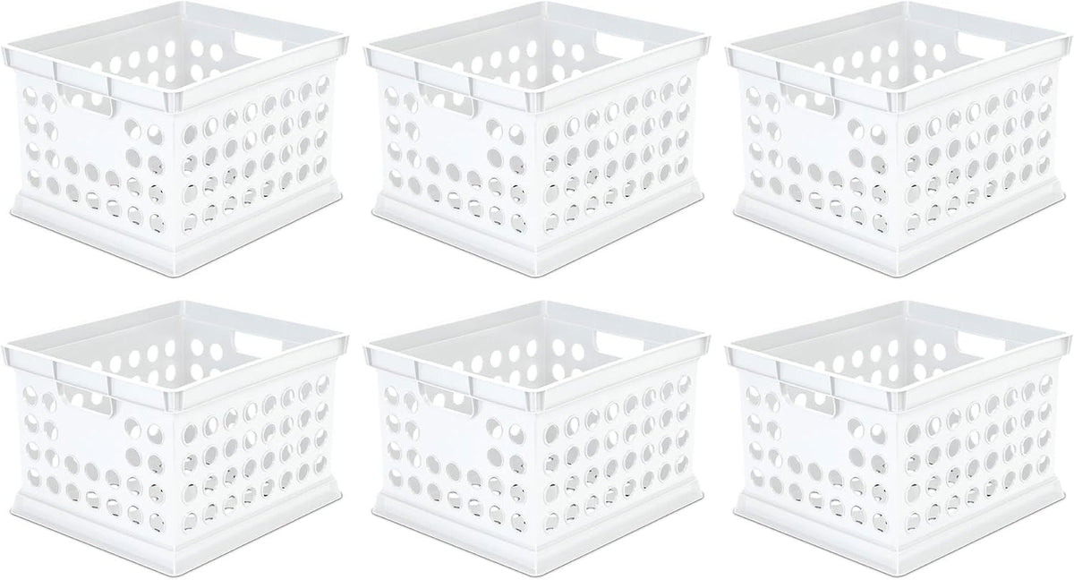 Sterilite Storage Crate Bin File Organizer for Home & Office, White, 6-Pack