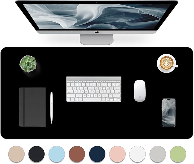 Bloss Black Leather Desk Pad, Large Mouse Pad 35.4×17 Inches, Waterproof Office by Bloss