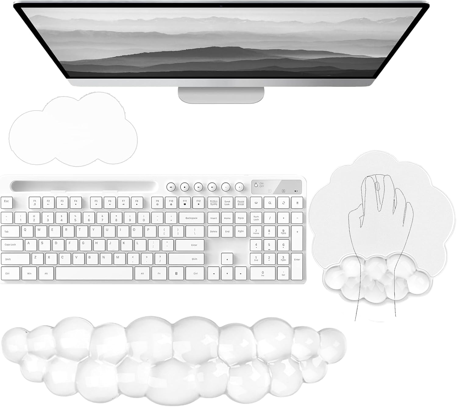 Gel Cloud Wrist Rest for Keyboard and Mouse Clear Mouse Pad with Wrist Rest 3PCS Ergonomic Cool Keyboard Wrist Pad Cute Acrylic Coaster Non-Slip Cute Transparent Mouse Wrist Pad for Computer Keyboard