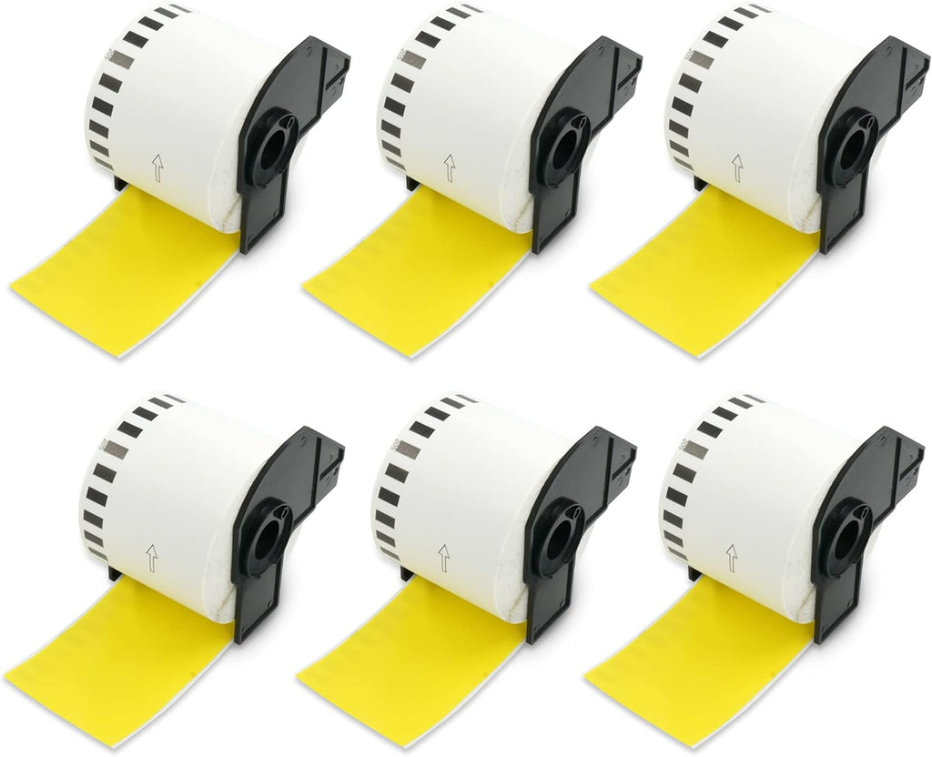 BETCKEY - Continuous Length Labels Replacement for Brother DK-2205 (2.4 in x 100 ft), Compatible with Brother QL Label Printers [6 Rolls/Continuous Labels, Yellow]