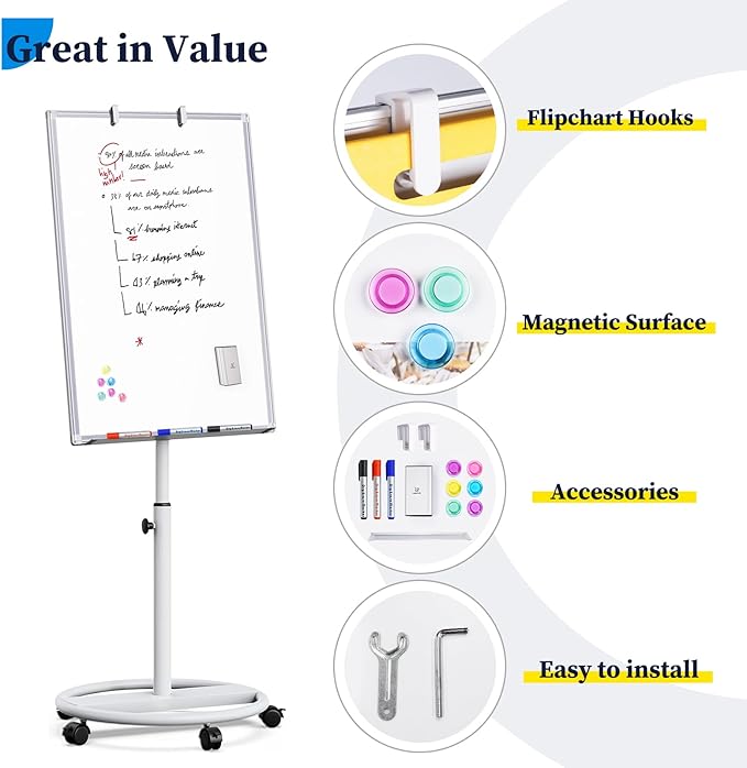 Mobile Whiteboard – 36 x 24 inches Portable Magnetic Dry Erase Board - Image 3