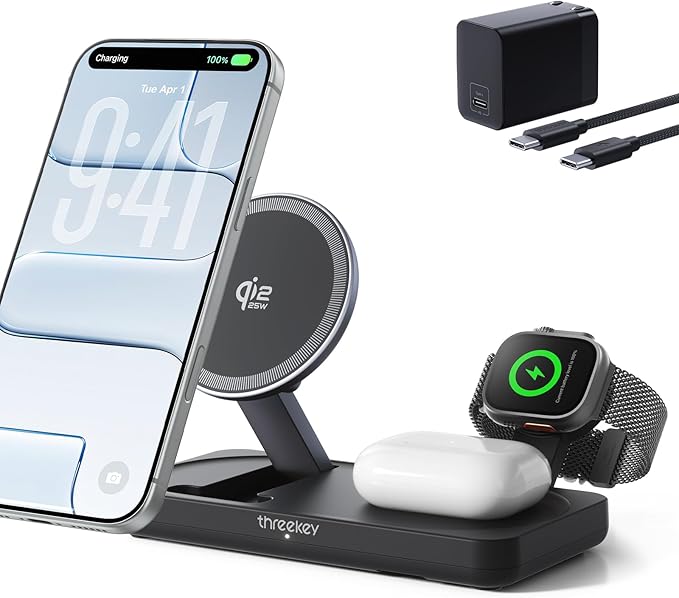 THREEKEY 3 in 1 iPhone 17 Charging Station, MagSafe Charger Compatible by THREEKEY