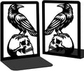 Raven and Skull Decor Gothic Metal Bookends for Shelves, Office Desk Organizer Book Ends for Heavy Books, Home Office Desk Bookshelf Decor Gift for Gothic Lovers and Reading Enthusiasts