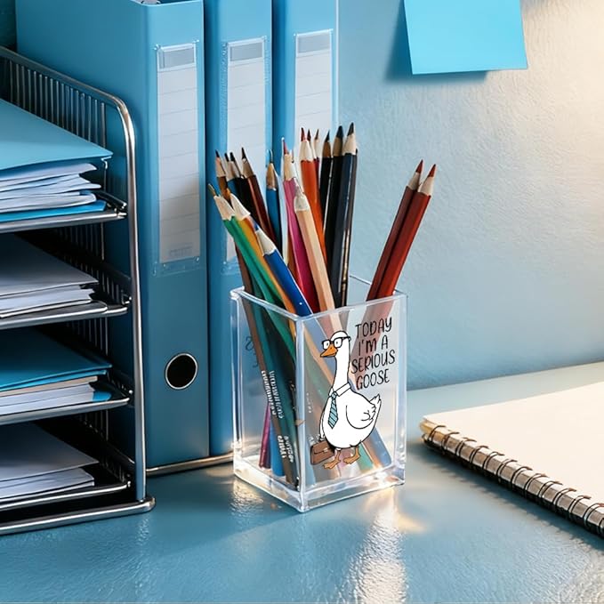QYUVK Today I'm A Serious Goose Acrylic Cosmetic Pencil Holder Cup, Funny Silly - Image 4