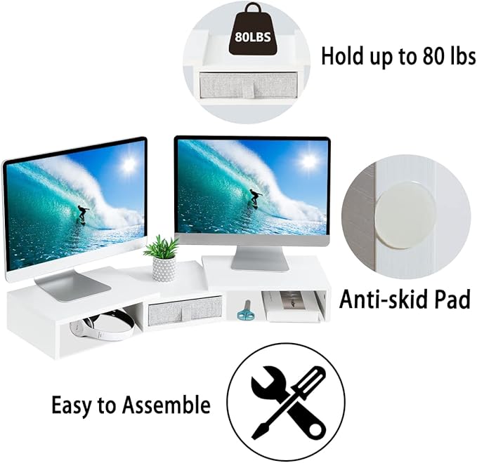 TEAMIX White Dual Monitor Stand Riser - Image 3