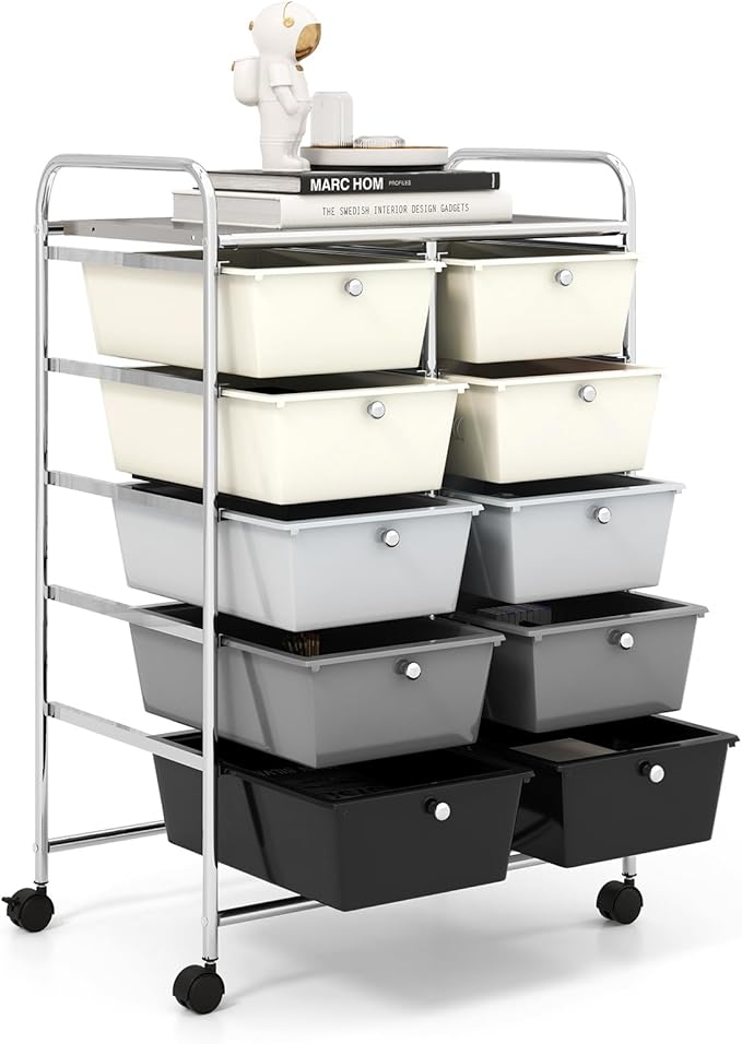 GOFLAME 10-Drawer Rolling Storage Cart, Art Craft Storage Organizer on Wheels by GOFLAME
