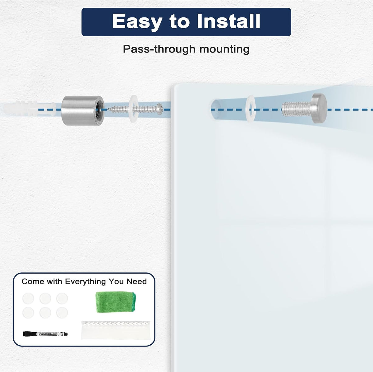 Magnetic Glass Whiteboard, 24" x 18", Frameless Wall Mount, Normal ...