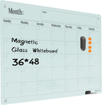 Magnetic Glass Dry Erase Board Calendar- White Board 48 x 36 Inch Wall Mounted