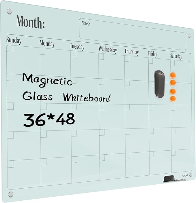 Magnetic Glass Dry Erase Board Calendar- White Board 48 x 36 Inch Wall Mounted by Unknown