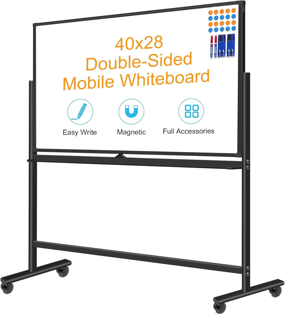 BSTPCOO Double-Sided 40"x28" Magnetic Dry Erase Board Mobile Whiteb...