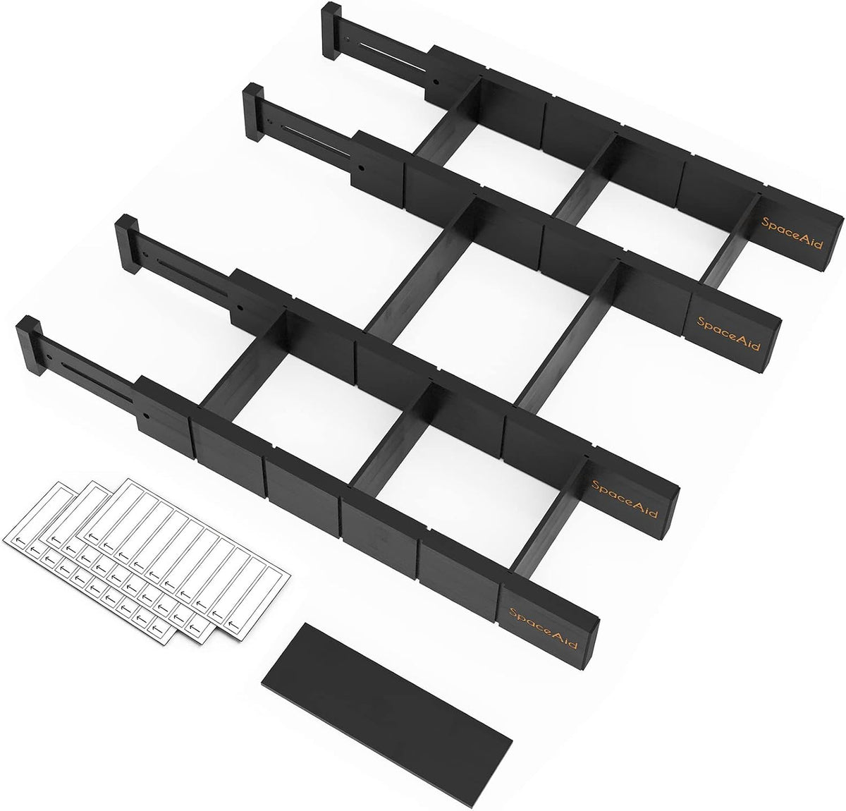 SpaceAid Bamboo Drawer Dividers with Inserts and Labels, Kitchen Adjustable D...