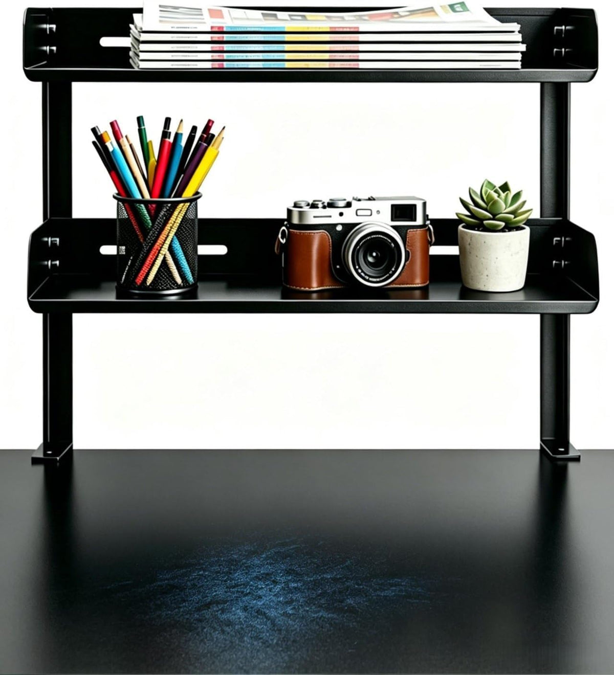 Yuxh Clamp on Desk Shelf 2‑Tier, Black, Large