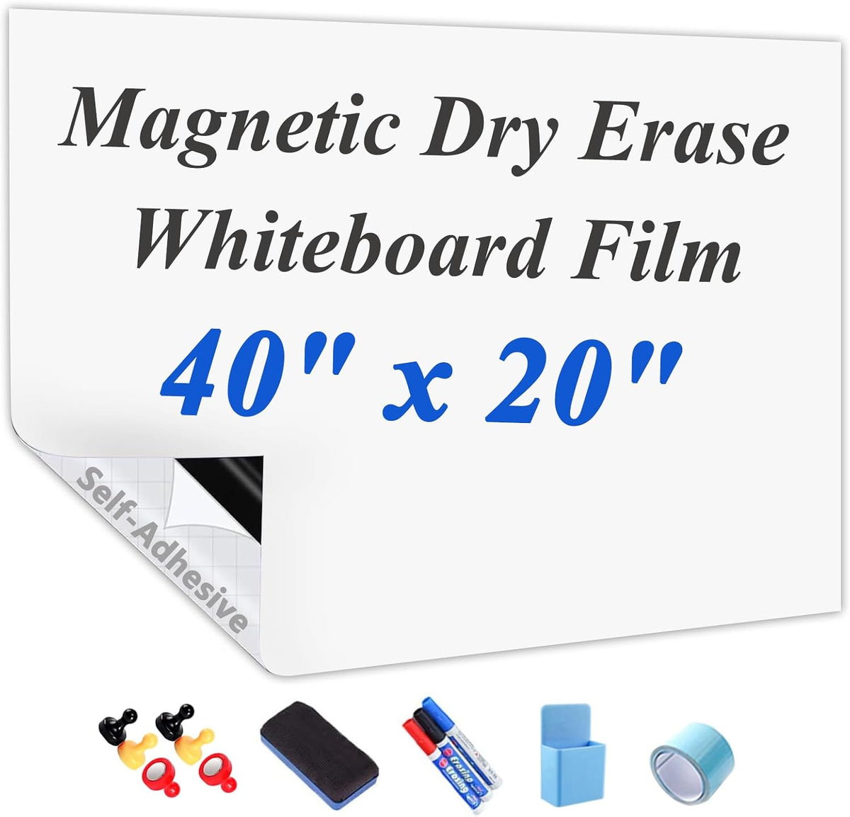 JUMUBOARD Self-Adhesive Magnetic Dry Erase Whiteboard Sticker, 40" x 20&...