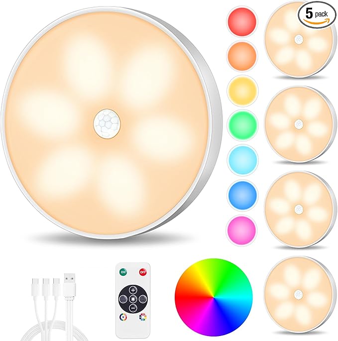 Motion Sensor Step Lights, 8 Colors Changeable RGB LED Closet Lights, USB by BringYouWarmLightingCare
