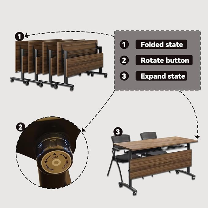 Folding Conference Table, Foldable Office Conference Room Tables, Rolling - Image 4