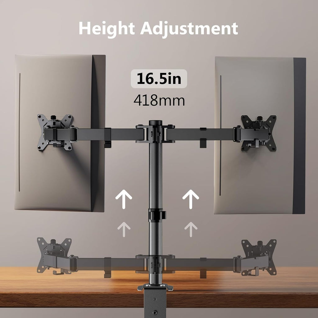 ergear dual monitor stand, heavy duty adjustable monitor on a desk or shelf