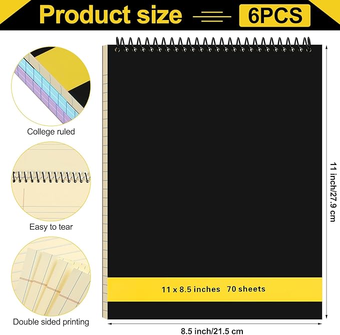 Resurhang 6 Pcs Legal Pad Top Spiral Bound Notebook 70 Sheets Double Sided - Image 2