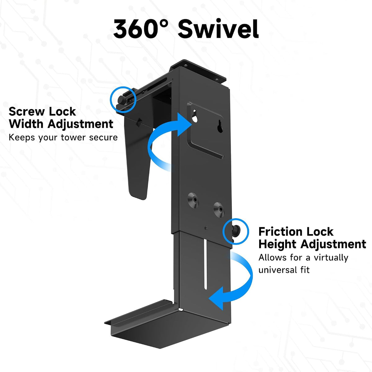 Pholiten Under Desk CPU Mount, 3.94 to 11.61" Wide, Max Load 44Lbs