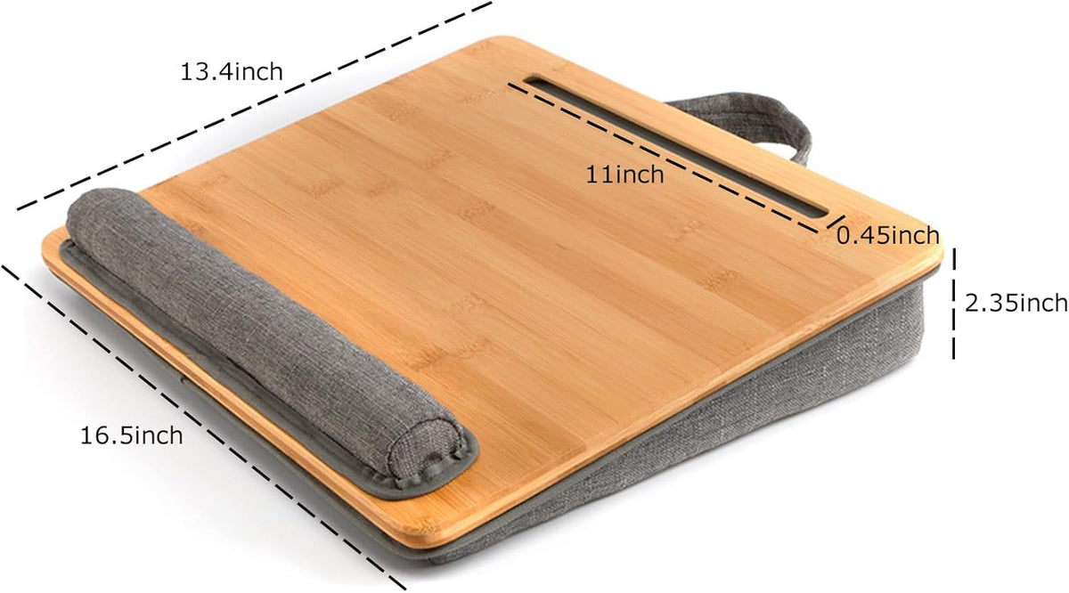 Bamboo Lap Desk for Laptop with Cushion Tablet Phone Holder Handle