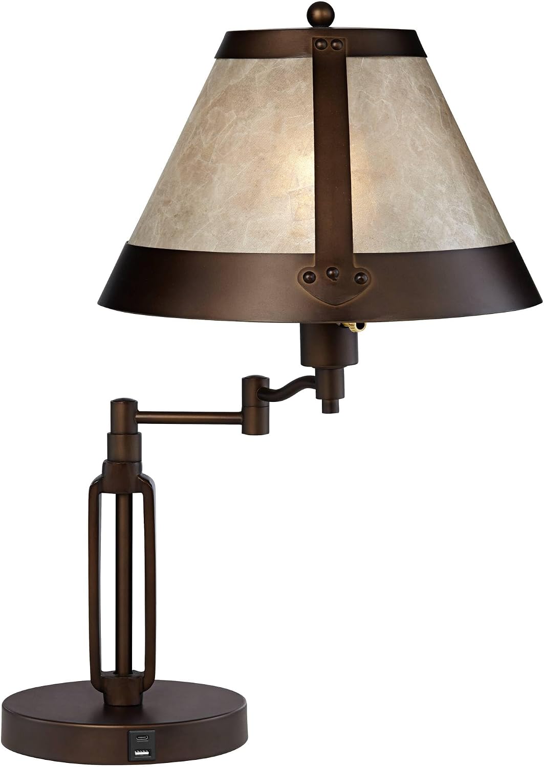 Samuel 21 1/4" High Bronze Brown Desk Lamp USB Mica Shade Swing Arm