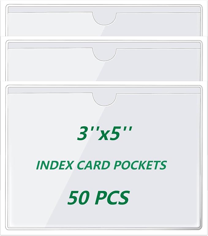 zandfelo 50 Pack 3'' x 5'' Clear Adhesive Index Card Pockets, PVC Labels Holders by zandfelo