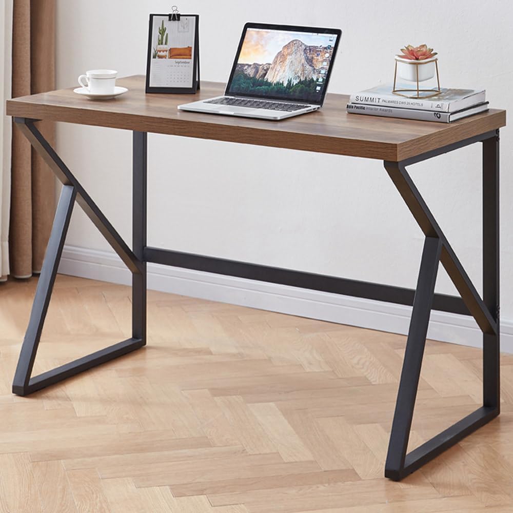 HSH Rustic Home Office Computer Desk, Industrial Metal Wooden Desk 47 Inch | Farmhouse Modern Simple Student Computer PC Laptop Executive Table for Work Study Writing Gaming in Bedroom Living Room
