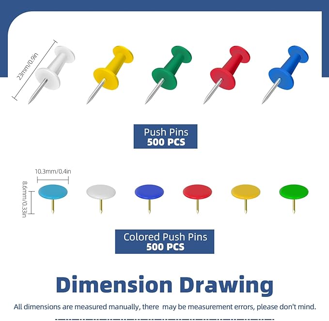 Glarks 1000pcs Vinyl-Coated Thumbtacks and Push Pins Set, Included 500pcs - Image 2