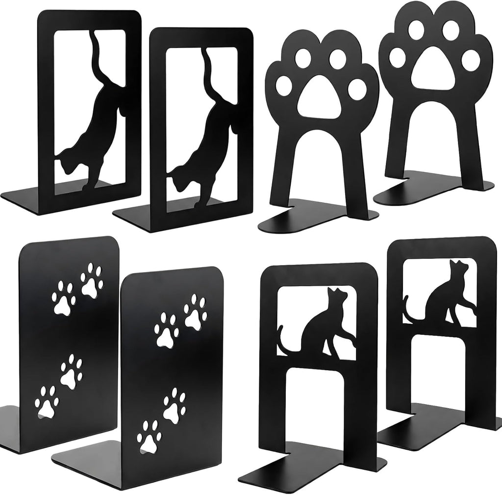 Metal Book Ends, Cat Decorative Bookends, 8 Pcs | Heavy Duty Bookends for Shelves,Book Ends for Office Home Cute Desk Bookshelf Decor Cat Lover Gifts