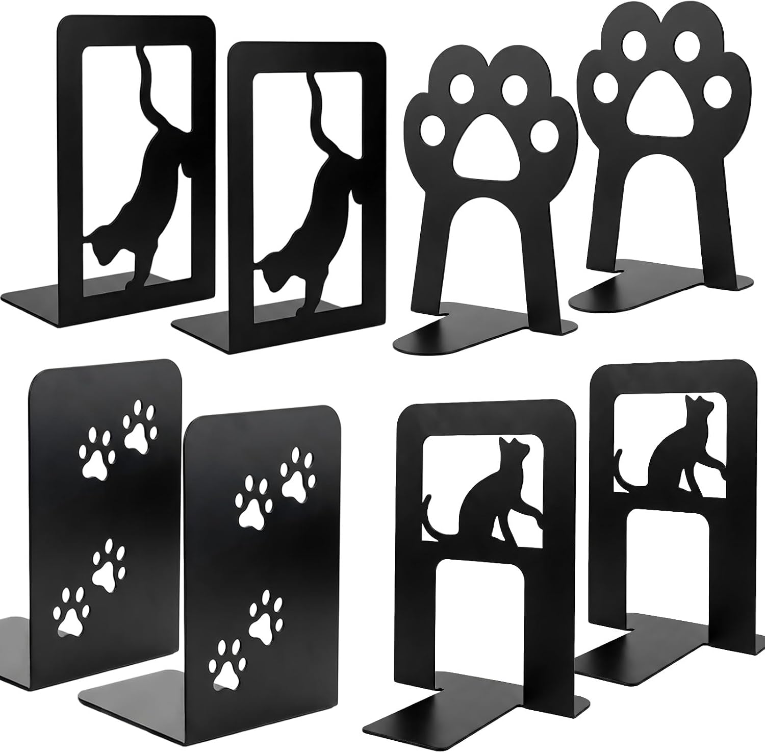 Metal Book Ends, Cat Decorative Bookends, 8 Pcs | Heavy Duty Bookends for Shelves,Book Ends for Office Home Cute Desk Bookshelf Decor Cat Lover Gifts