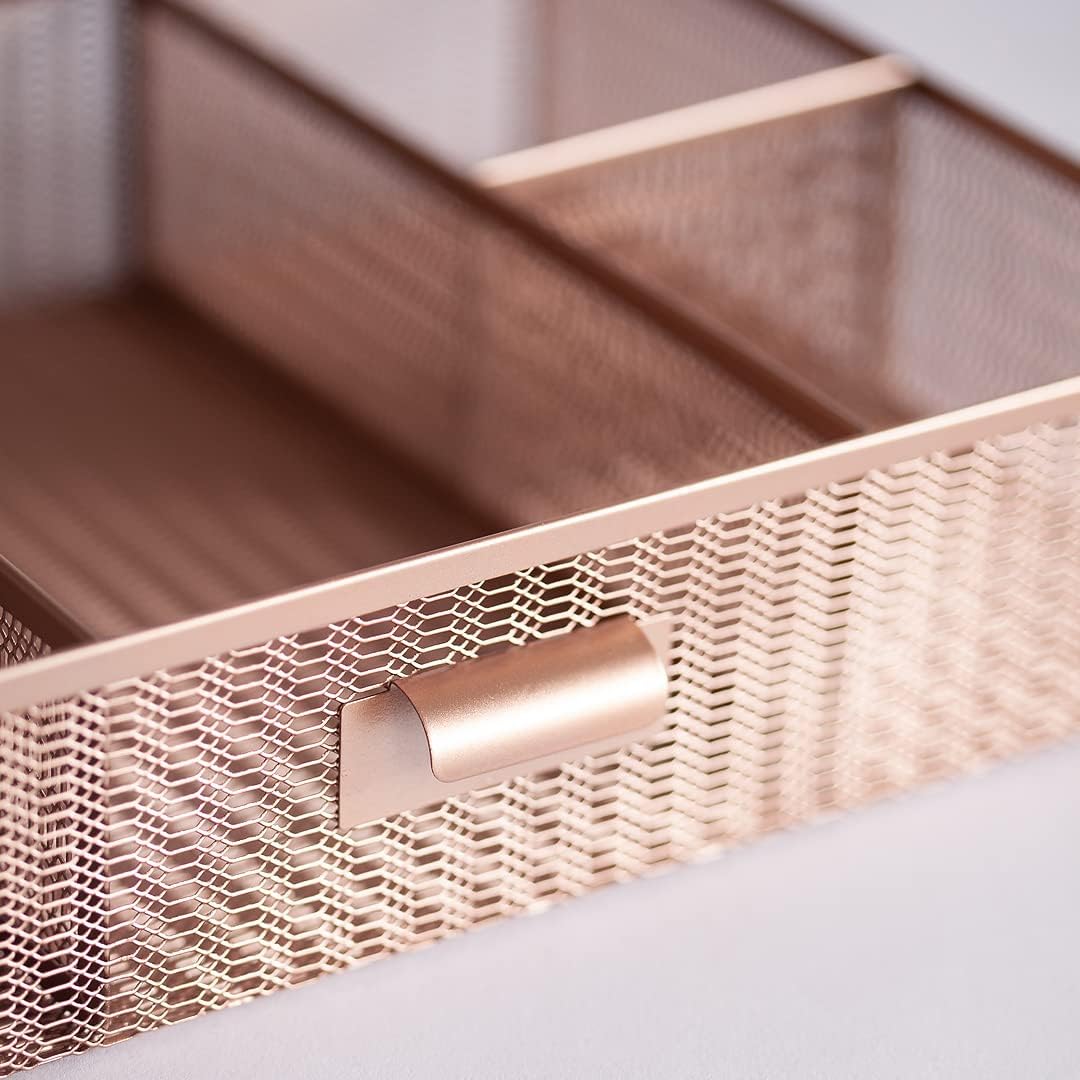 BLU MONACO Large Rose Gold Desk Organizer | 12-Compartment Metal Mesh Desktop...