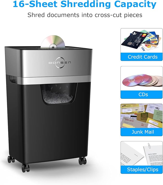 BONSEN 16-Sheet Heavy Duty Paper Shredder - Image 3