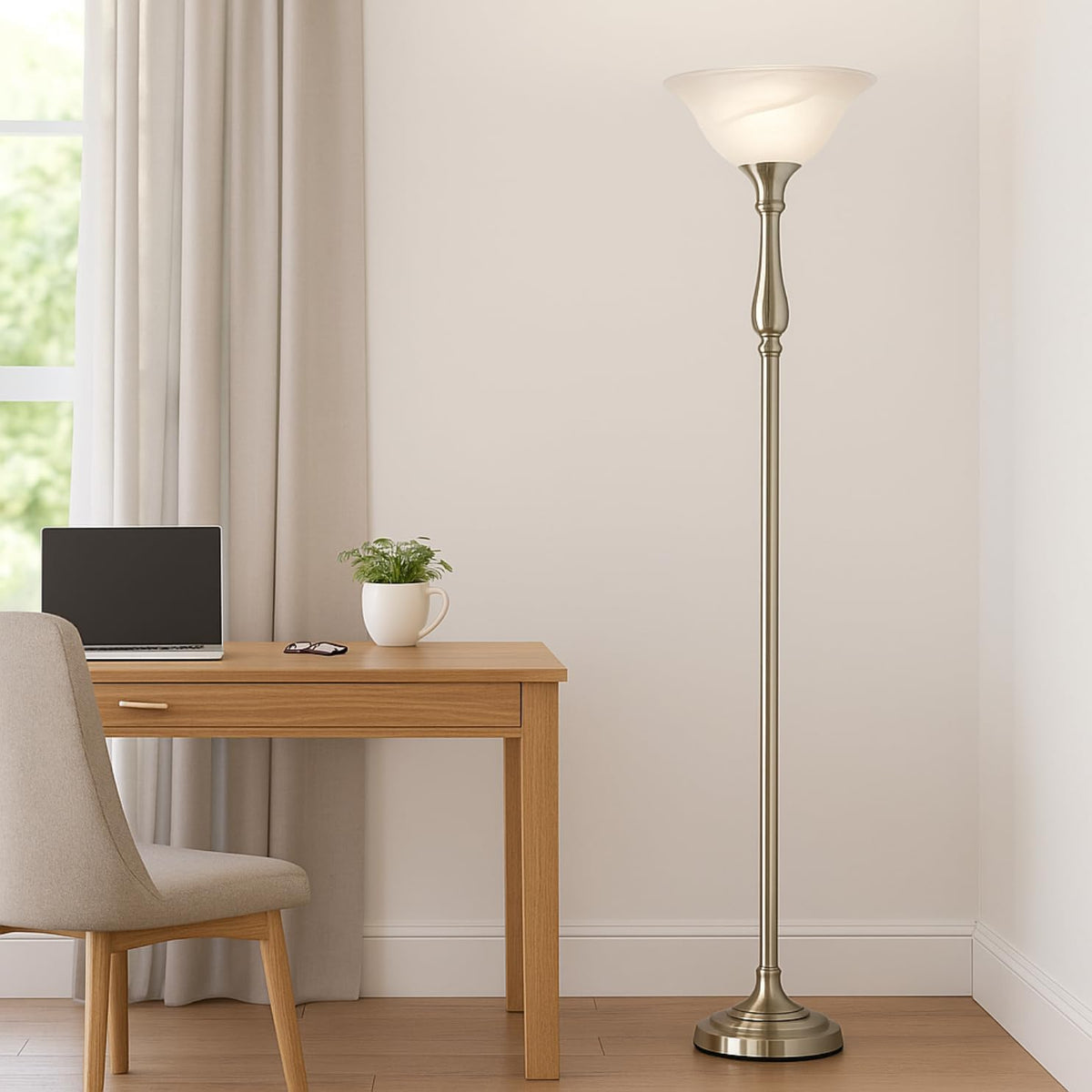 LIGHTACCENTS Torchiere Floor Lamp, 72", Brushed Nickel