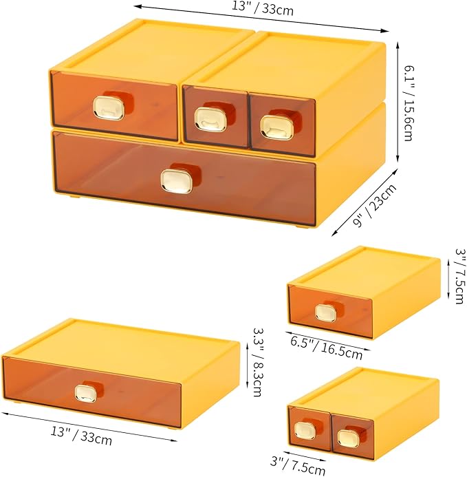 OSteed Spacious Desktop Storage Box, 1 Large 1 Middle & 2 Small Storage Drawers - Image 3