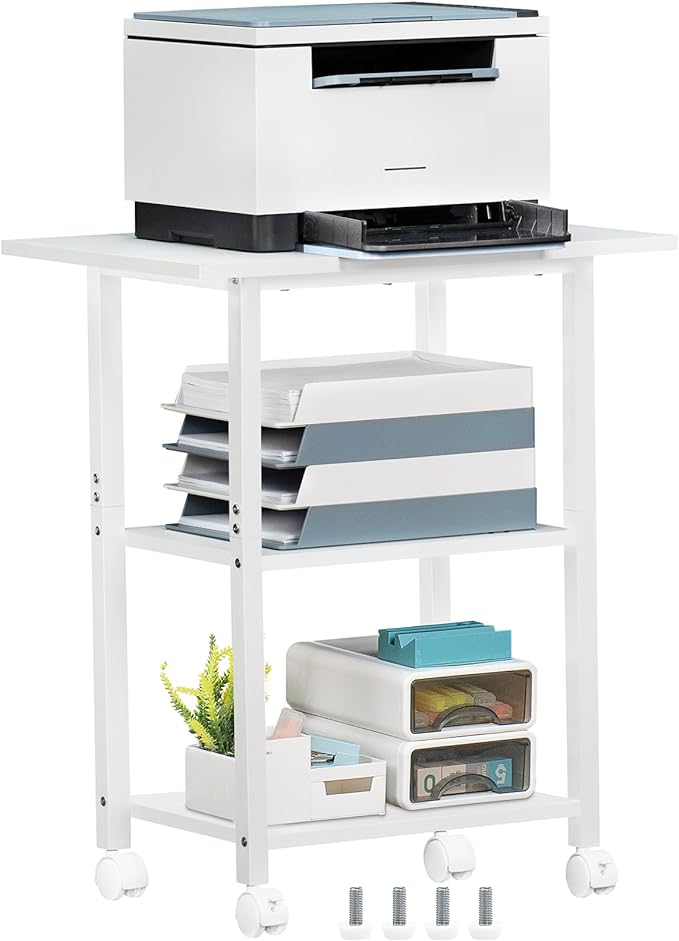 Lerliuo 3-Tier Printer Stand, Industrial Mobile Printer Table by Lerliuo