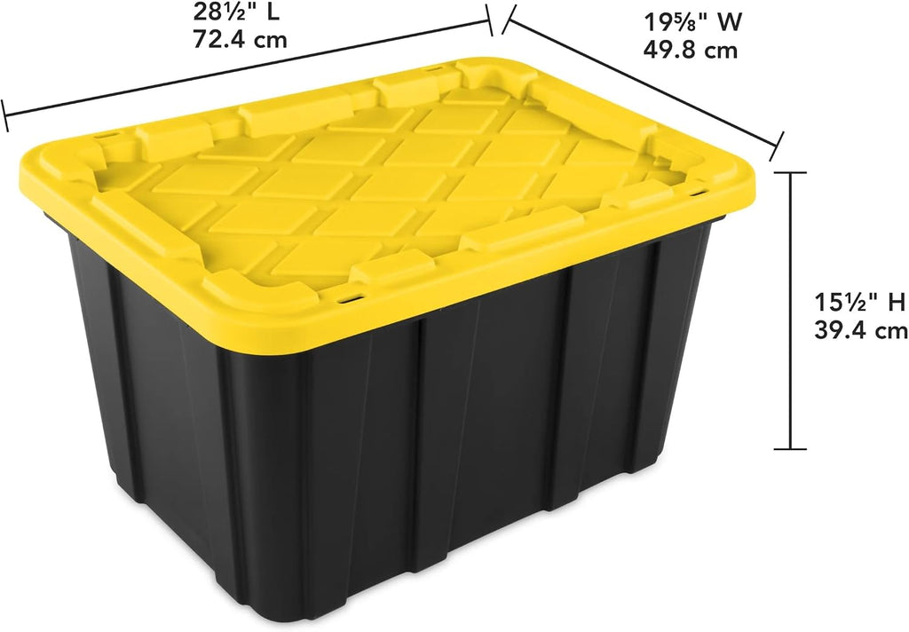 27 gallon heavy duty storage bins with snap showing dimensions