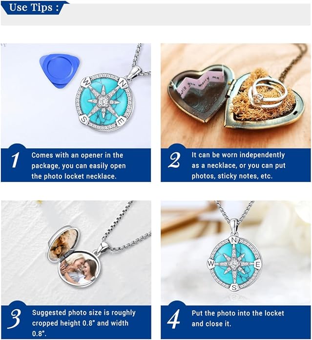 Compass Necklace for Women Men 925 Sterling Silver Pendant Urn Necklaces for - Image 4