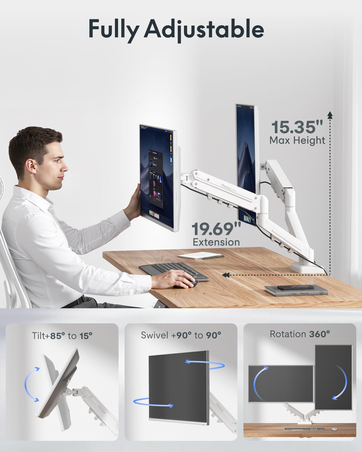 Flexispot Dual Monitor Arm, 17-32 Inch Monitor Mount up to 19.84 lbs, Fast In...