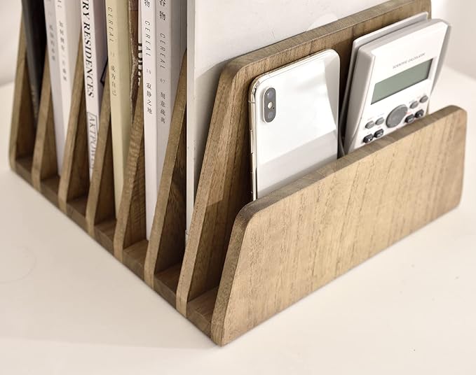 KIRIGEN Wood File Mail Organizer 7 Slots File Paper Holder Desktop Wood - Image 9