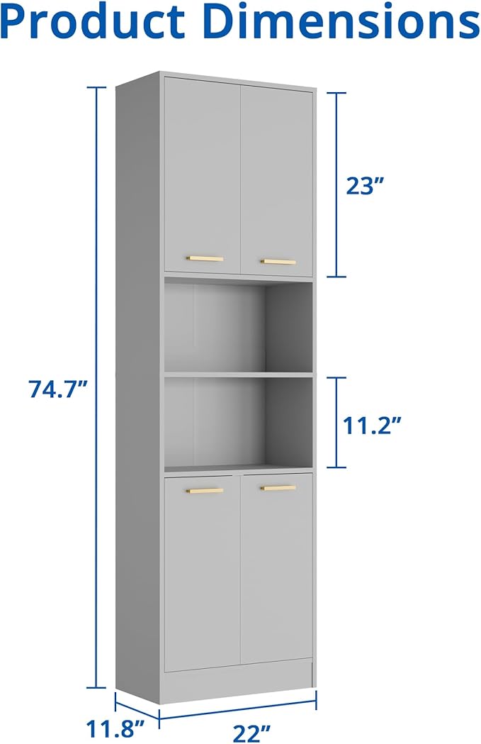 Cozy Castle Kitchen Pantry Cabinet, 4 Doors Open Countertop Utility Hutch - Image 2